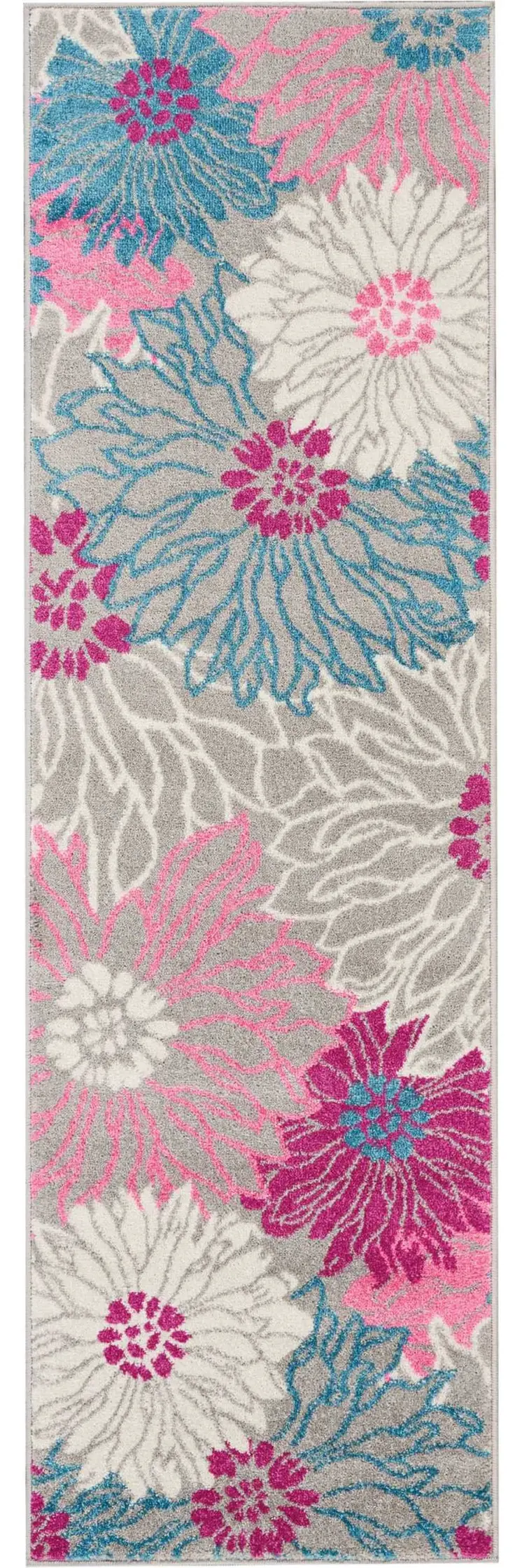 6' Gray And Pink Floral Runner Rug