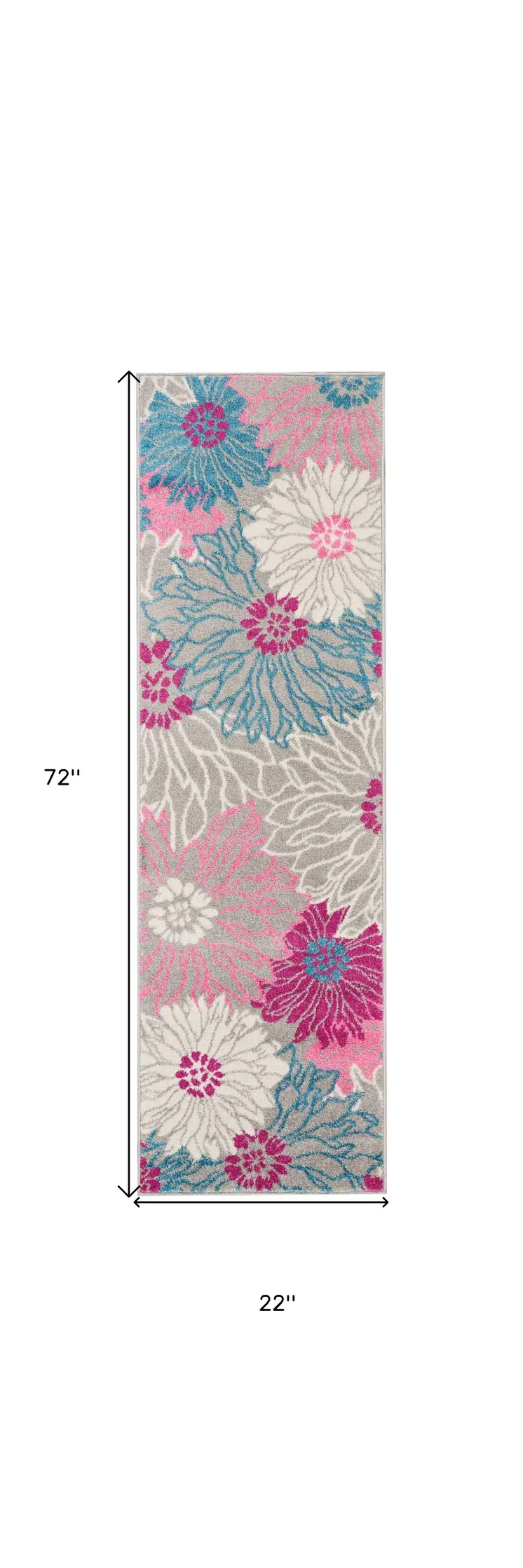 6' Gray And Pink Floral Runner Rug