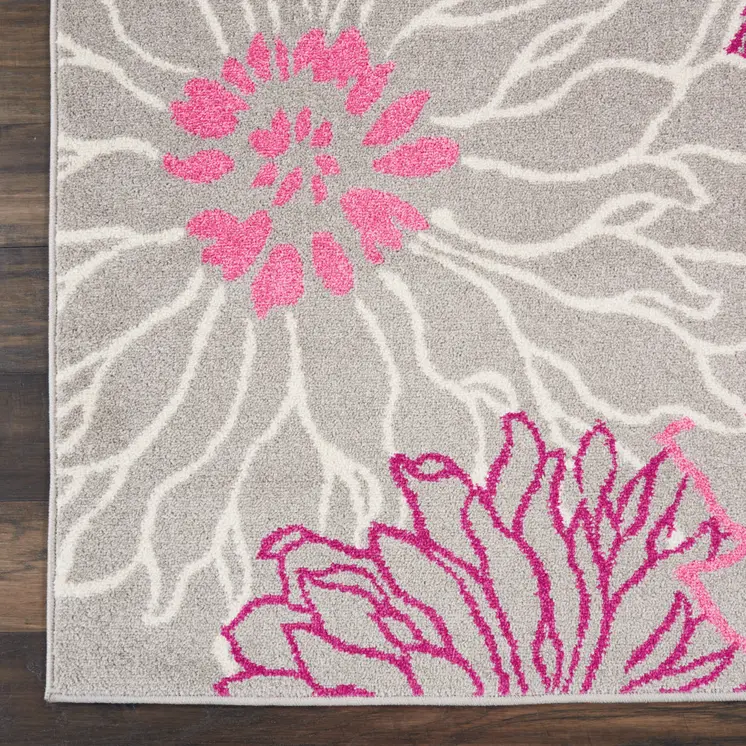 2' X 3' Gray And Pink Floral Area Rug