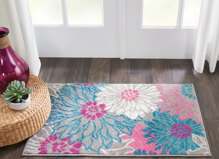 2' X 3' Gray And Pink Floral Area Rug