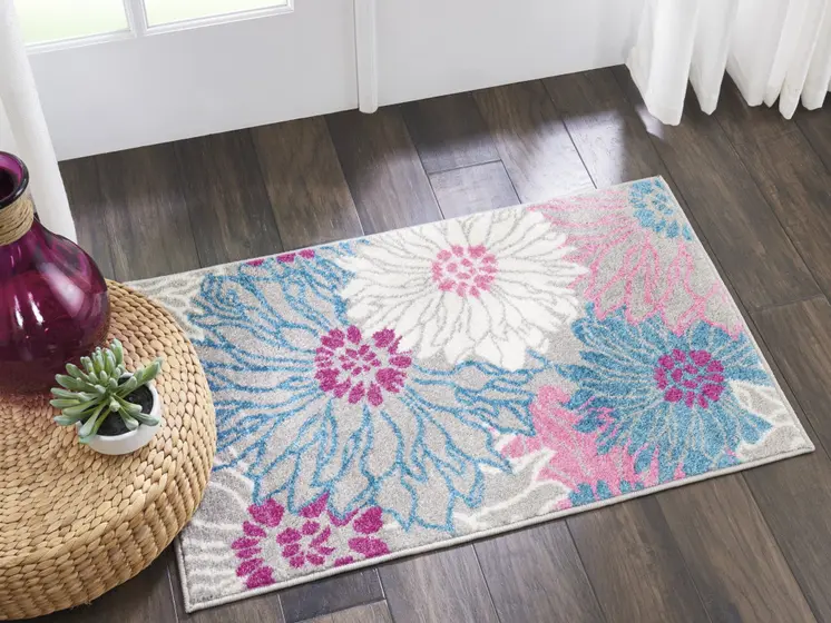 2' X 3' Gray And Pink Floral Area Rug