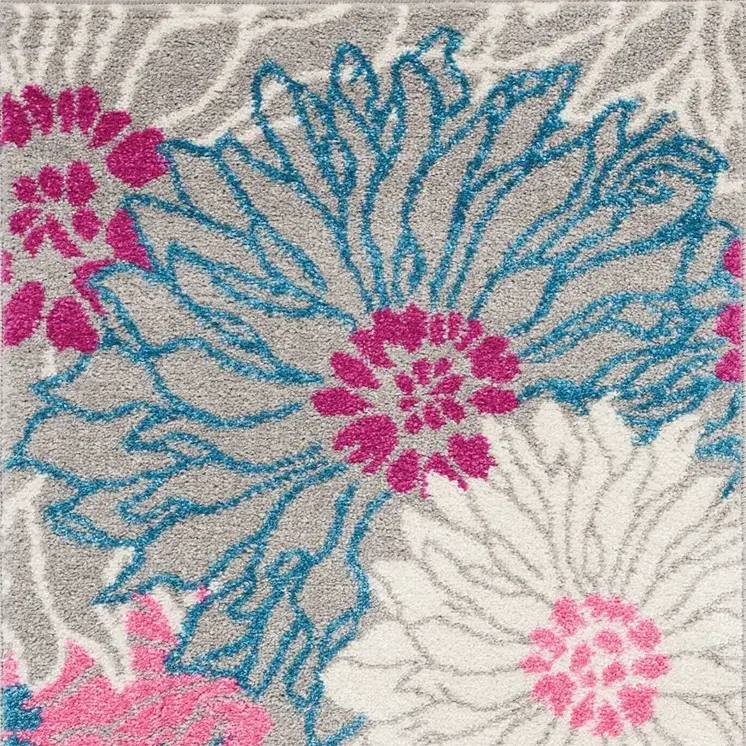 2' X 3' Gray And Pink Floral Area Rug