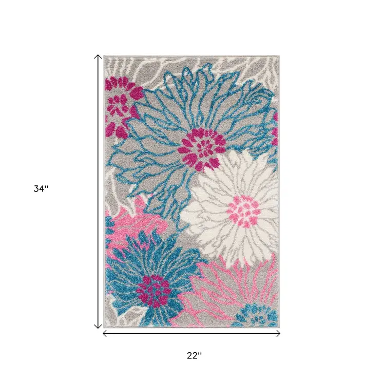 2' X 3' Gray And Pink Floral Area Rug