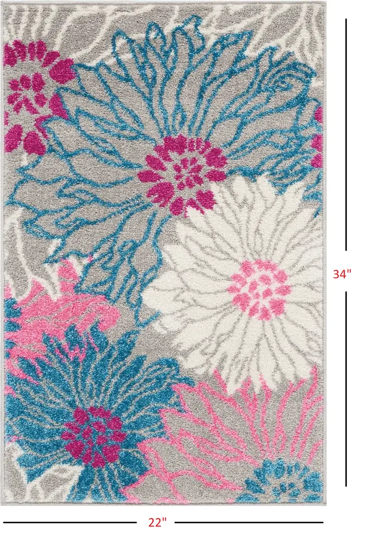 2' X 3' Gray And Pink Floral Area Rug