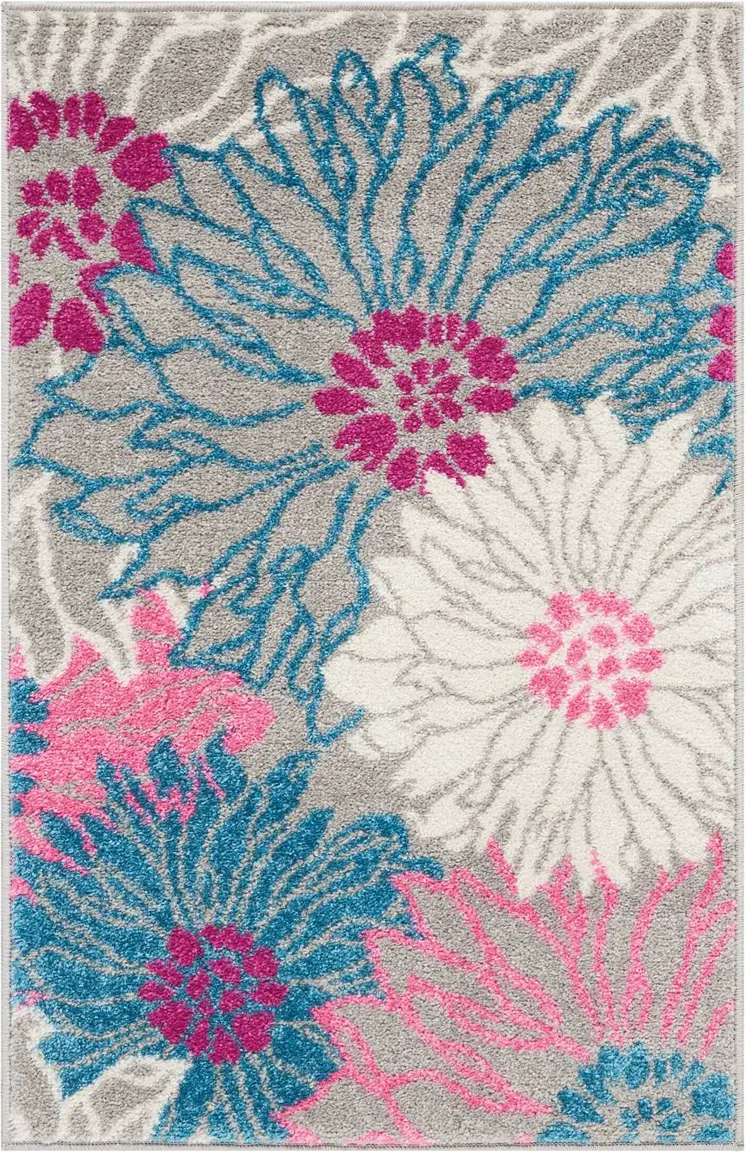 2' X 3' Gray And Pink Floral Area Rug