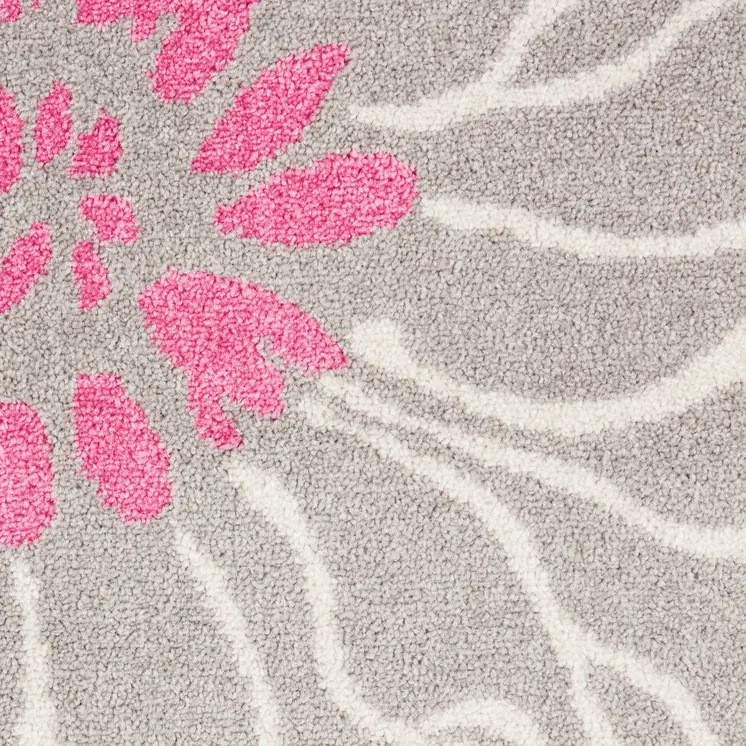 8' Gray And Pink Floral Runner Rug