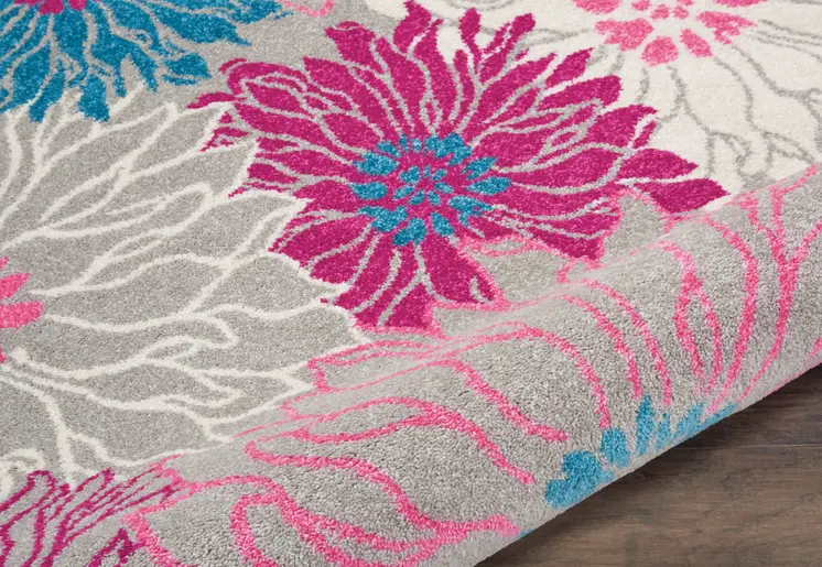 4' X 6' Gray And Pink Floral Area Rug