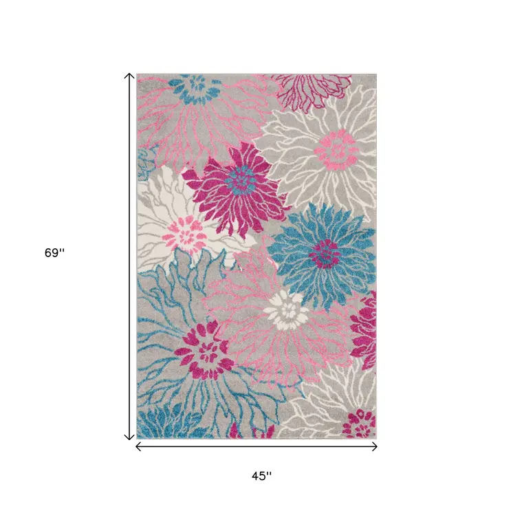 4' X 6' Gray And Pink Floral Area Rug