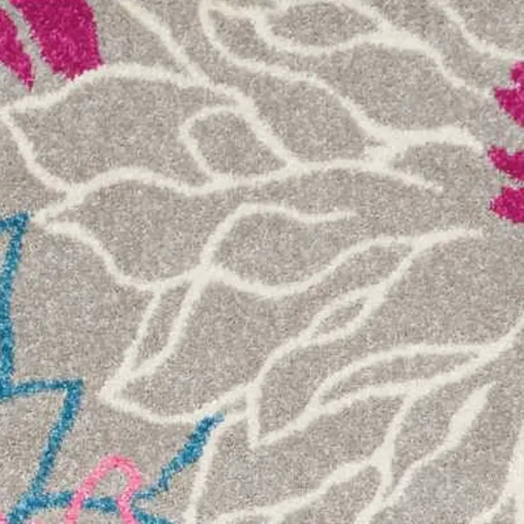 7' X 10' Gray And Pink Floral Area Rug