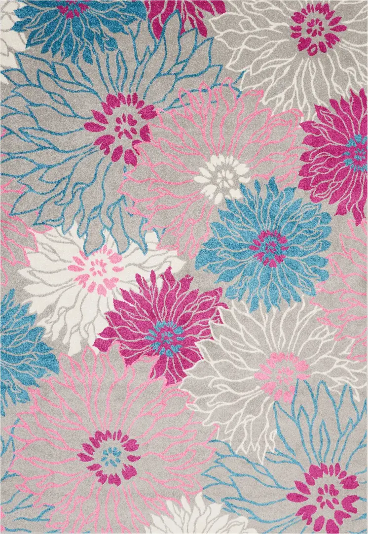 7' X 10' Gray And Pink Floral Area Rug
