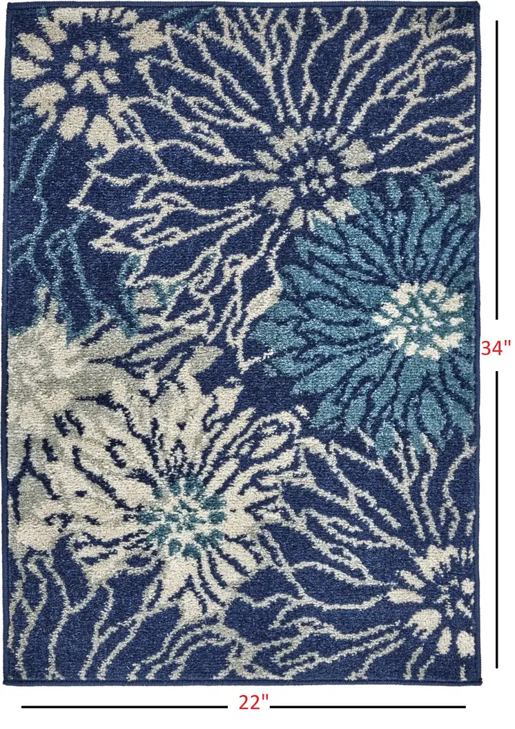 2' X 3' Blue And Ivory Floral Area Rug