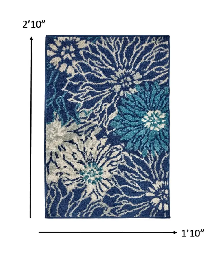 2' X 3' Blue And Ivory Floral Area Rug