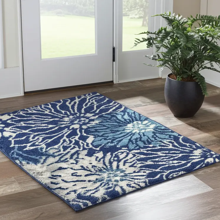 2' X 3' Blue And Ivory Floral Area Rug