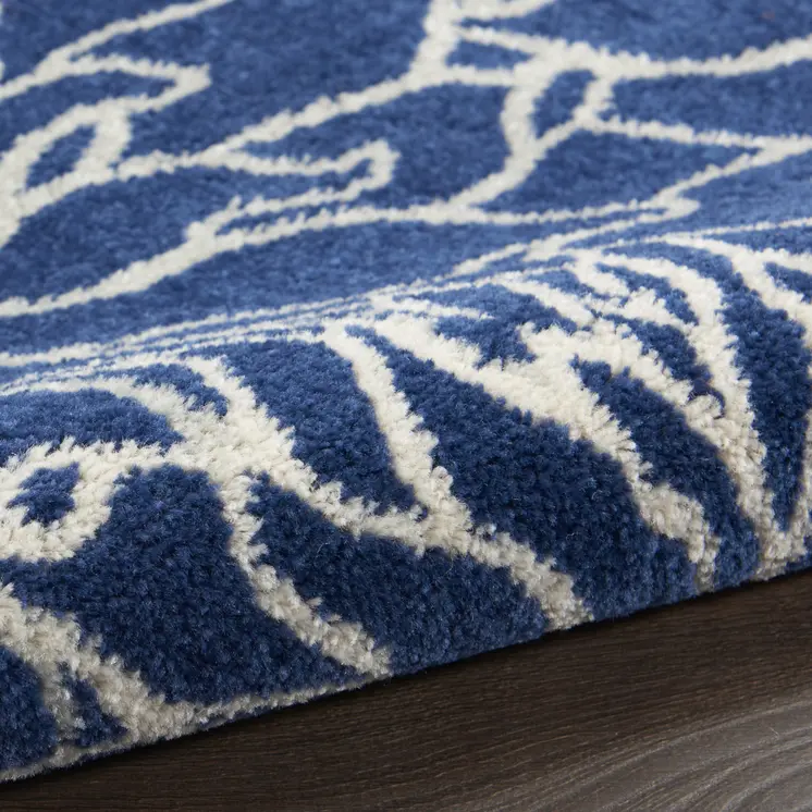 6' Blue And Ivory Floral Runner Rug