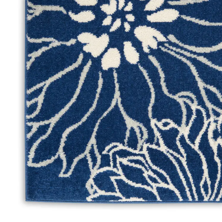 6' Blue And Ivory Floral Runner Rug