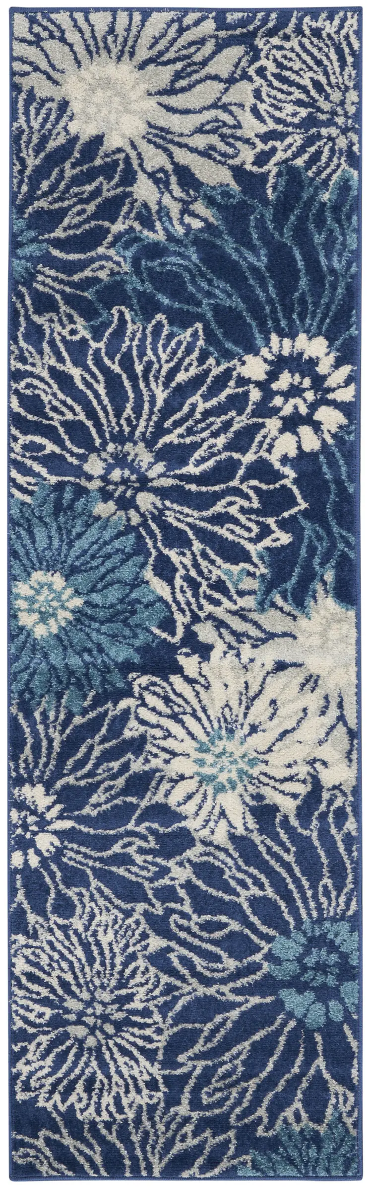6' Blue And Ivory Floral Runner Rug