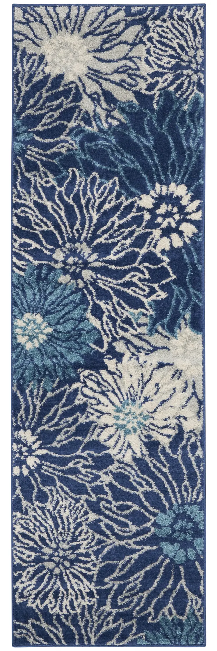 6' Blue And Ivory Floral Runner Rug