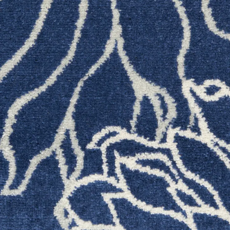 6' Blue And Ivory Floral Runner Rug
