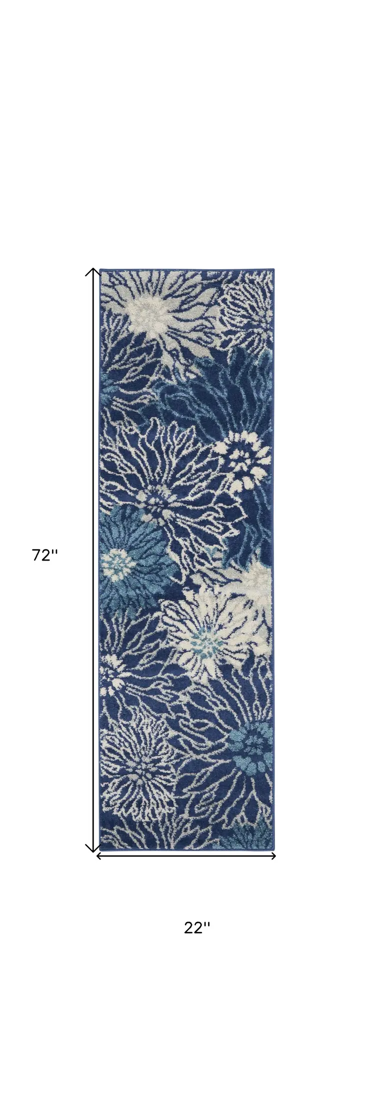 6' Blue And Ivory Floral Runner Rug