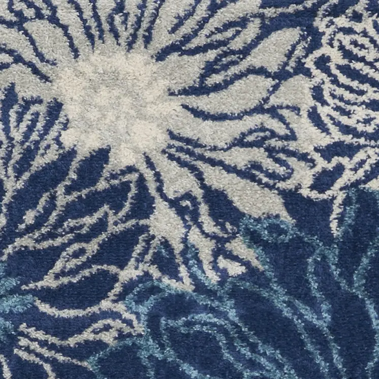 6' Blue And Ivory Floral Runner Rug