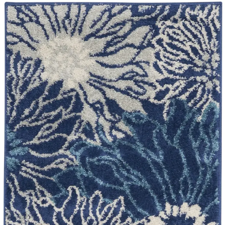 6' Blue And Ivory Floral Runner Rug