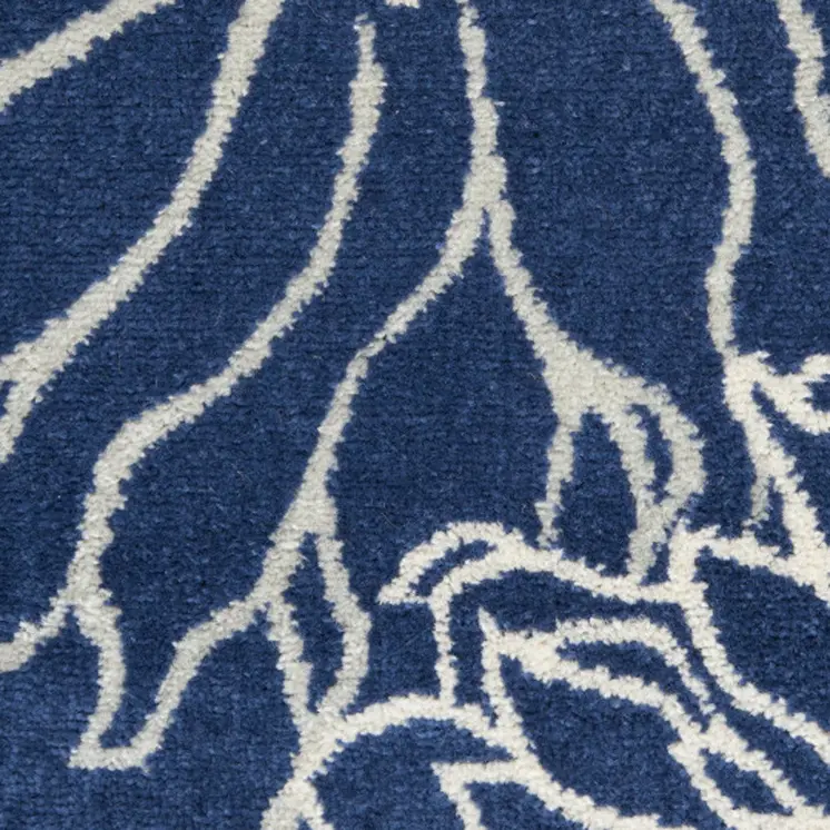 8' Blue And Ivory Floral Runner Rug
