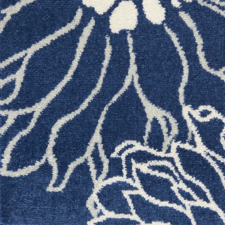8' Blue And Ivory Floral Runner Rug