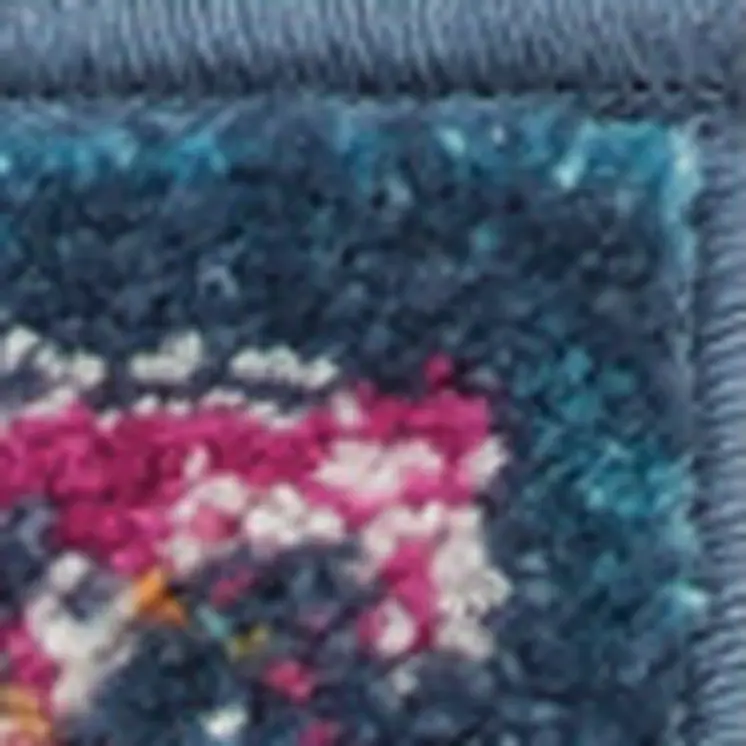 6' Blue And Pink Medallion Distressed Runner Rug