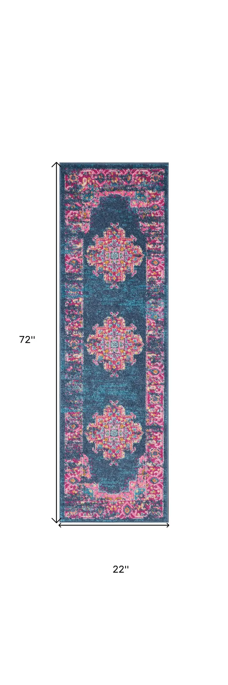 6' Blue And Pink Medallion Distressed Runner Rug