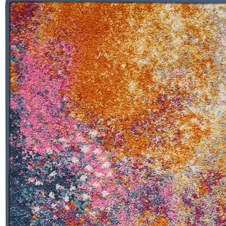 6' Blue And Orange Abstract Runner Rug