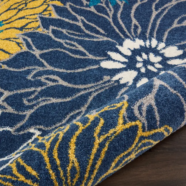 6' Blue And Gold Floral Runner Rug