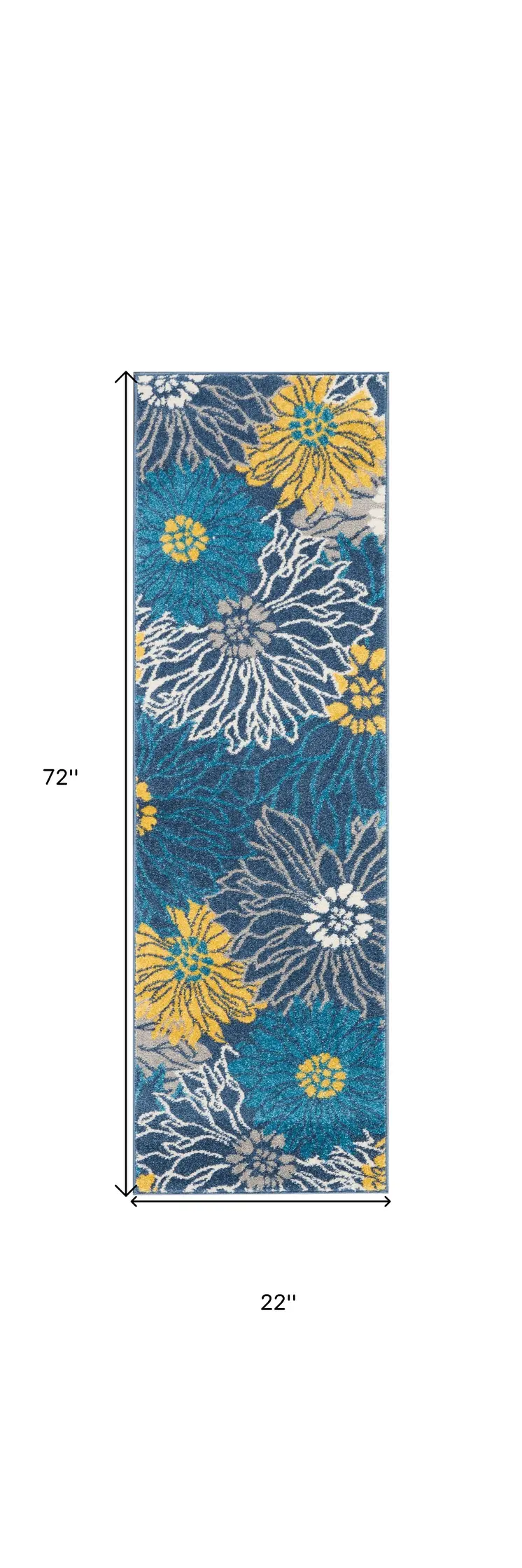 6' Blue And Gold Floral Runner Rug