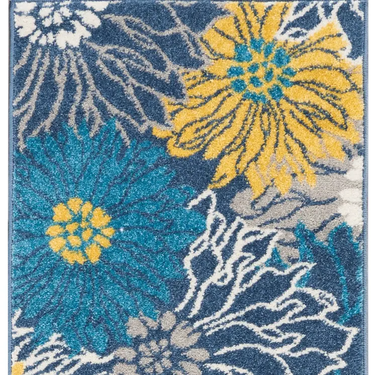 6' Blue And Gold Floral Runner Rug