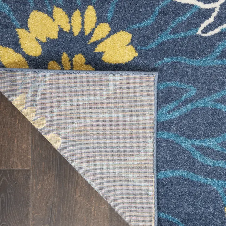 6' Blue And Gold Floral Runner Rug