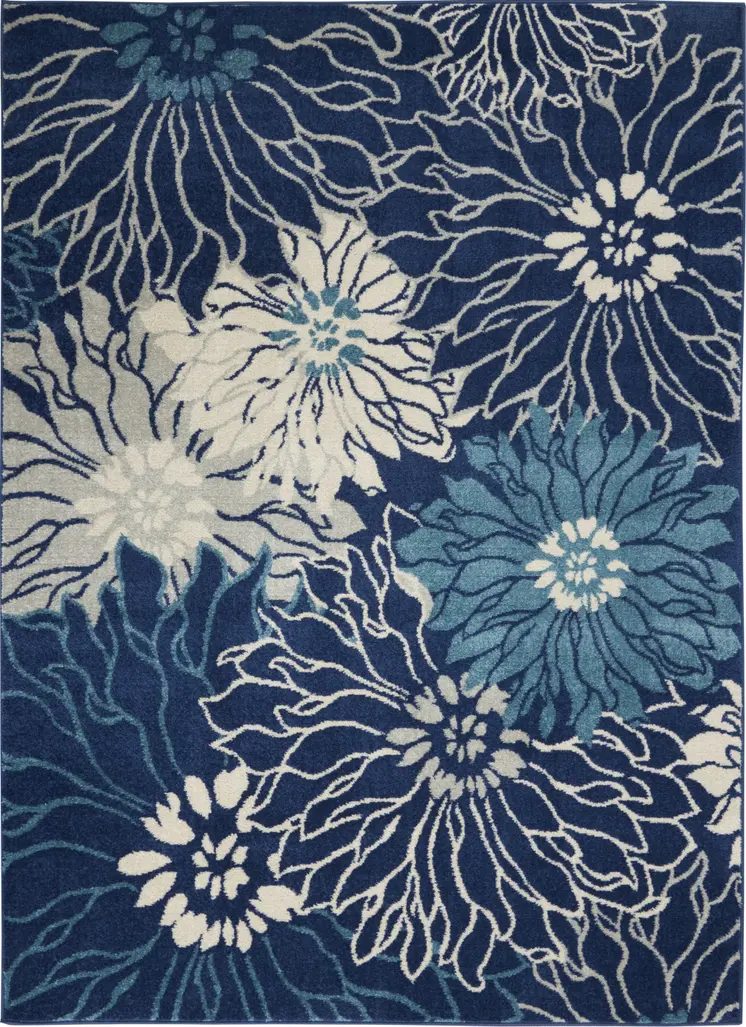 5' X 7' Blue And Ivory Floral Area Rug