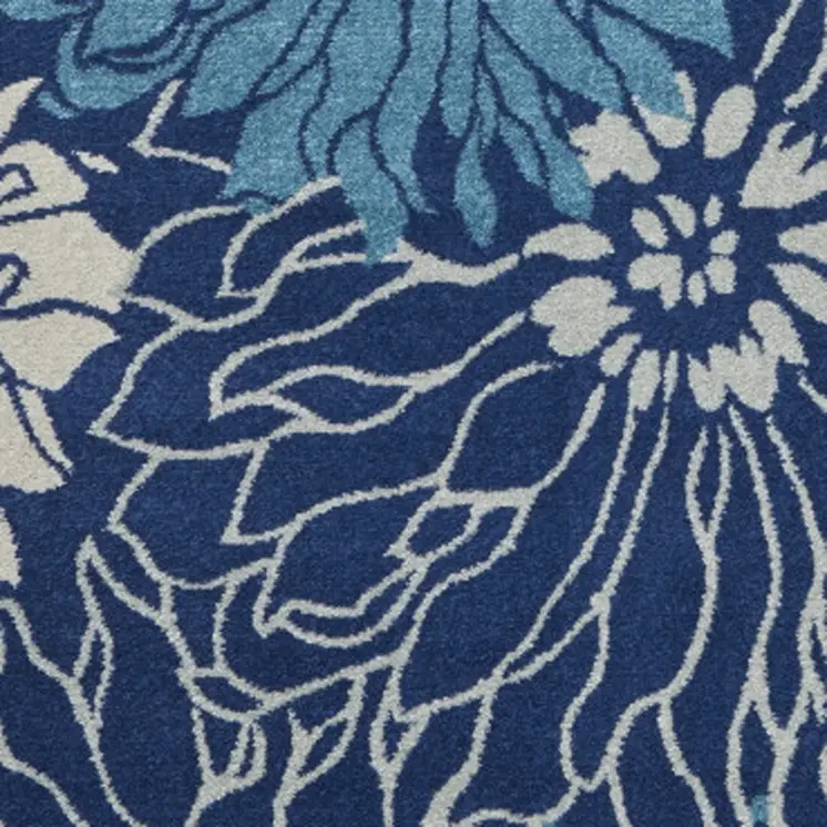 7' X 10' Blue And Ivory Floral Area Rug