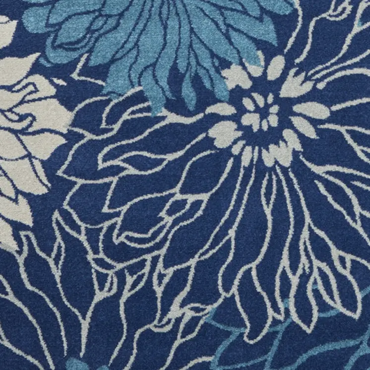 7' X 10' Blue And Ivory Floral Area Rug