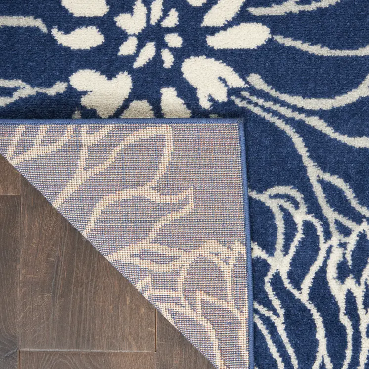 8' X 10' Blue And Ivory Floral Area Rug