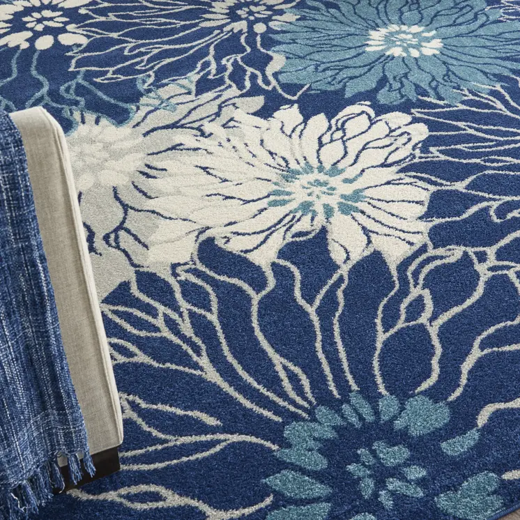 8' X 10' Blue And Ivory Floral Area Rug