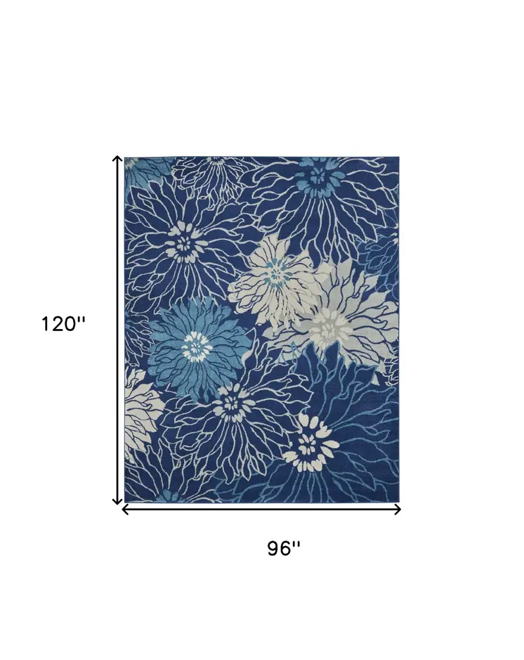 8' X 10' Blue And Ivory Floral Area Rug