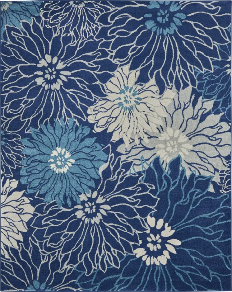 8' X 10' Blue And Ivory Floral Area Rug