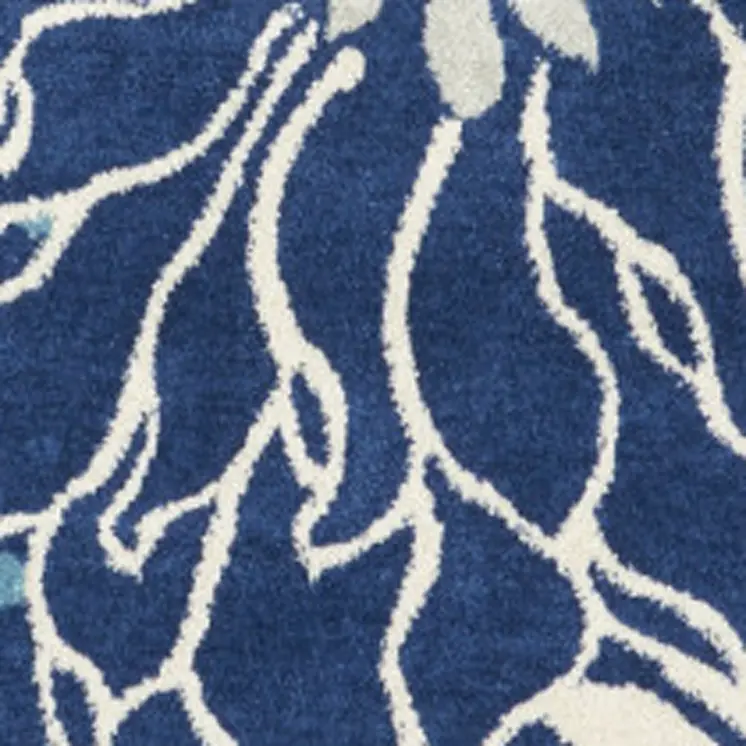 8' Blue And Ivory Floral Round Rug