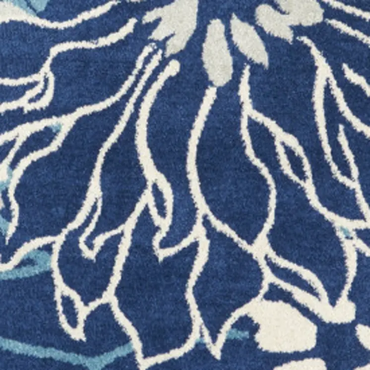 8' Blue And Ivory Floral Round Rug