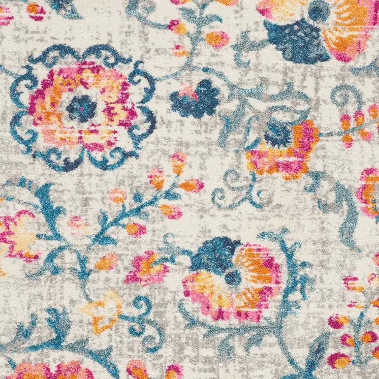 4' X 6' Ivory And Blue Floral Area Rug