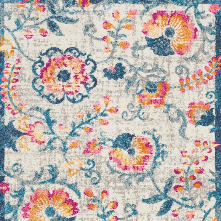4' X 6' Ivory And Blue Floral Area Rug