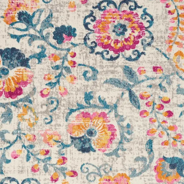 5' X 7' Ivory And Blue Floral Area Rug