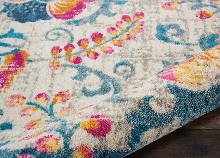 7' X 10' Ivory And Blue Floral Area Rug