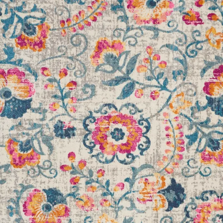 7' X 10' Ivory And Blue Floral Area Rug