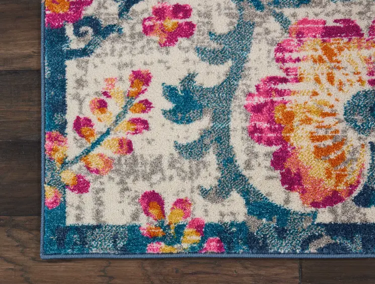 8' X 10' Ivory And Blue Floral Area Rug