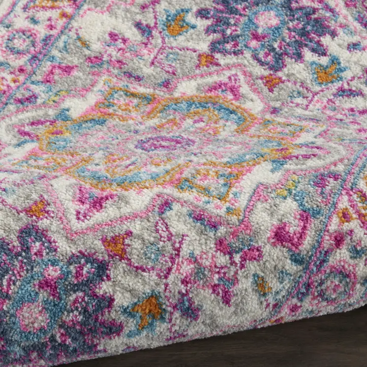 2' X 3' Light Gray And Pink Medallion Area Rug
